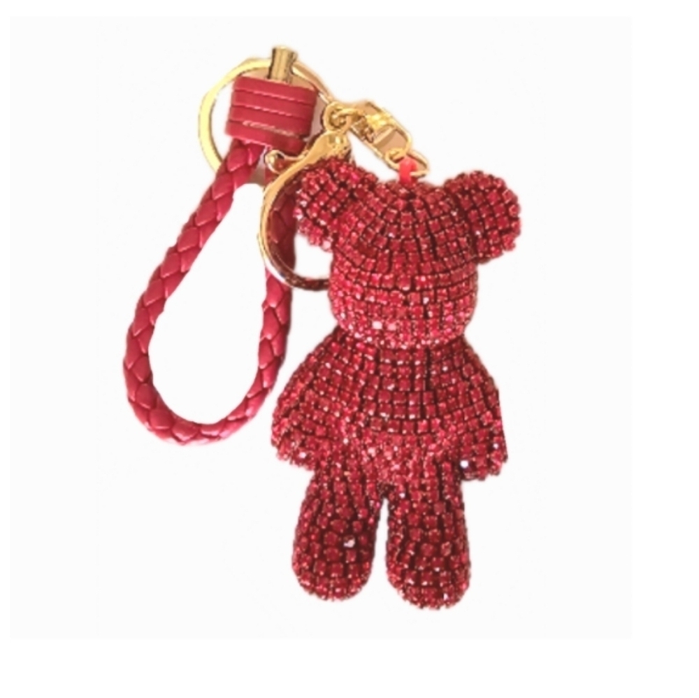 Rhindstone Bear Keychain, Bag Charm Red - Picture 1 of 5